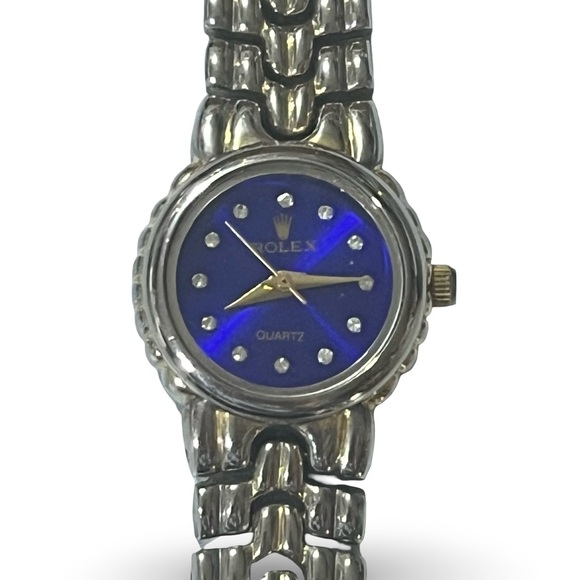 Silver Watch With Blue Face